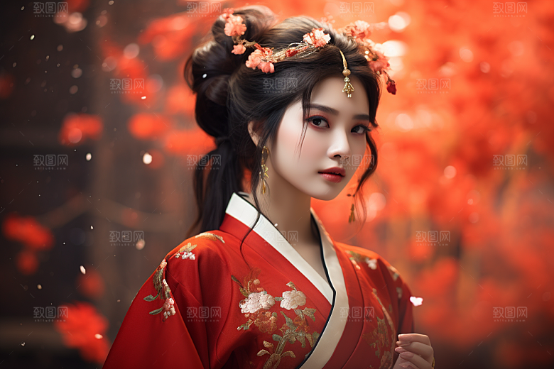 春节汉服女孩中国风过年CG