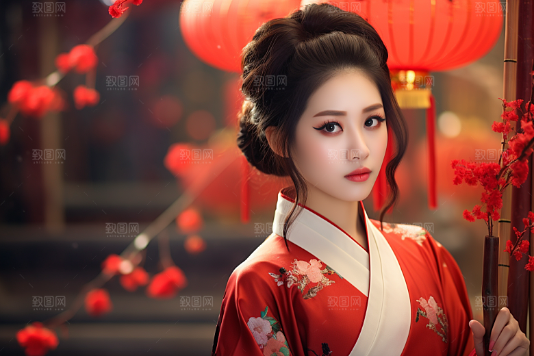 春节汉服女孩传统文化过年CG