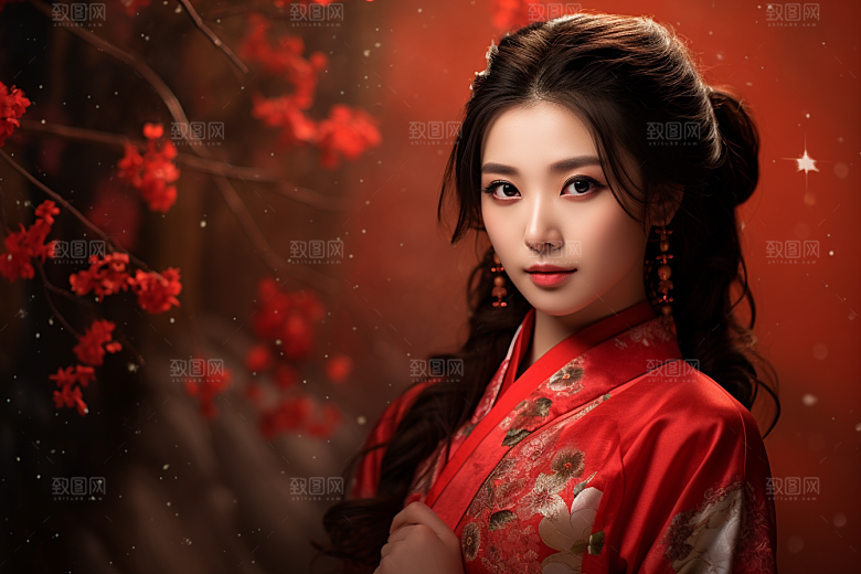 春节汉服女孩过年高清CG