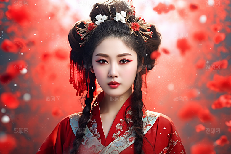 春节汉服女孩传统文化过年CG