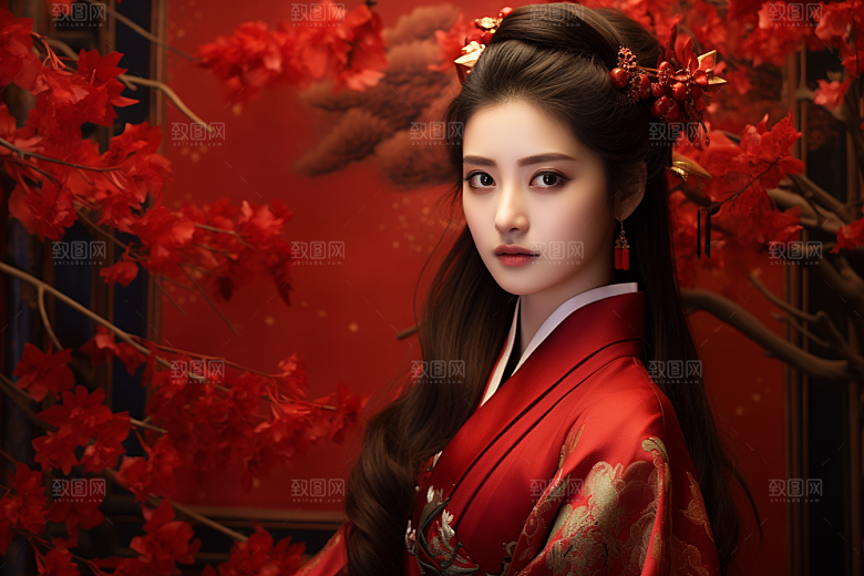 春节汉服女孩中国风过年CG