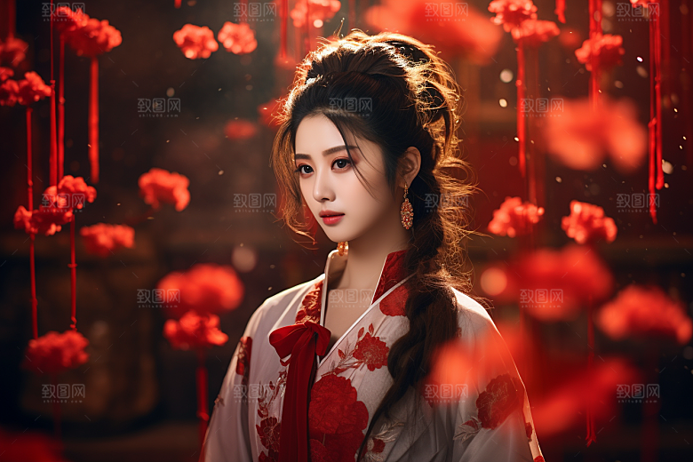 春节汉服女孩喜庆传统文化CG