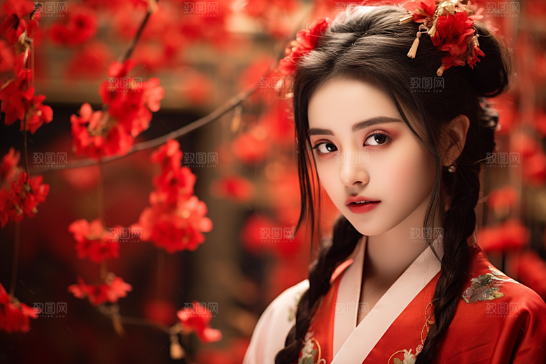 春节汉服女孩喜庆过年CG