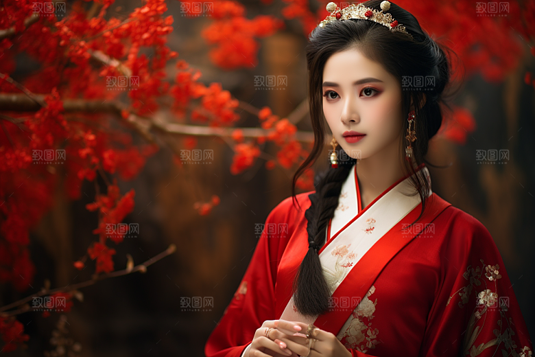 春节汉服女孩中国风喜庆CG