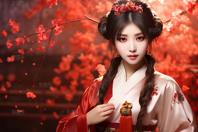 春节汉服女孩喜庆传统文化CG