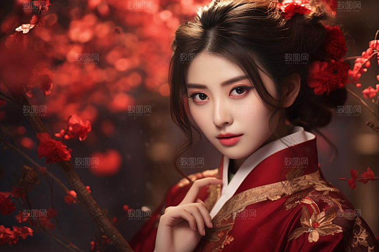 春节汉服女孩喜庆过年CG