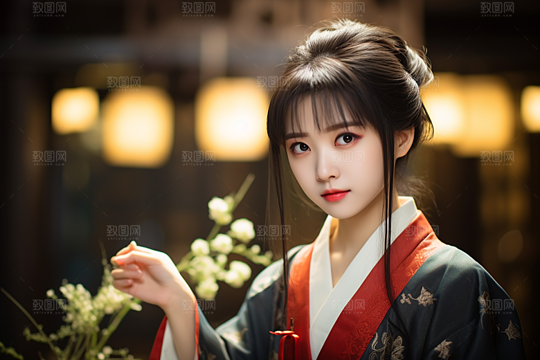 春节汉服女孩过年传统文化CG