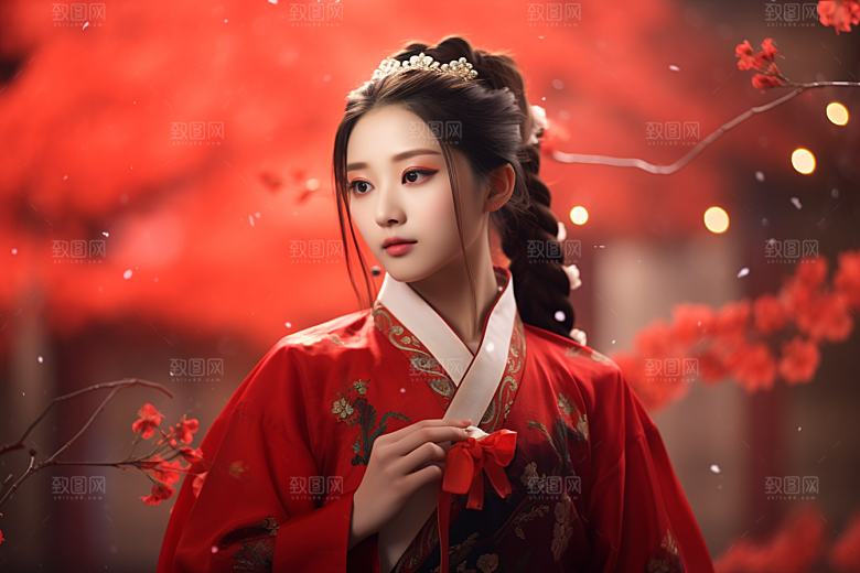 春节汉服女孩中国风过年CG