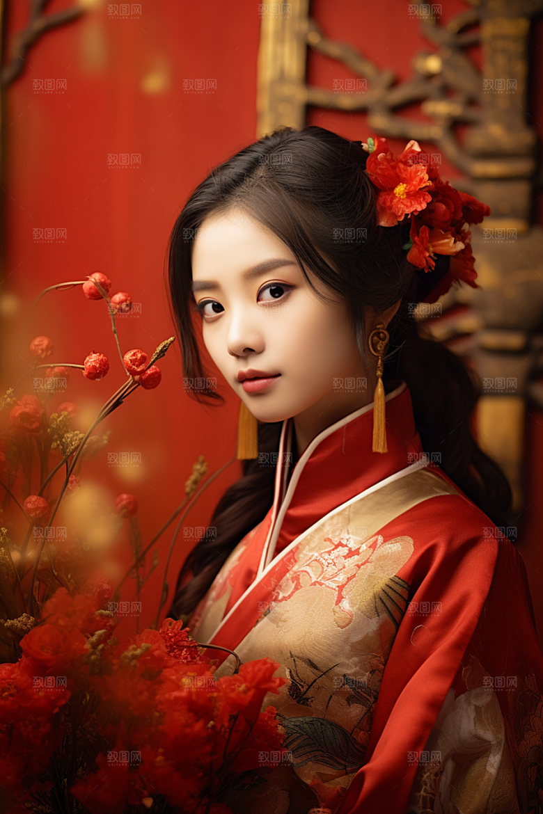 春节汉服女孩传统文化过年CG
