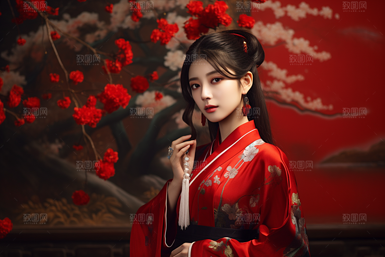 春节汉服女孩喜庆传统文化CG