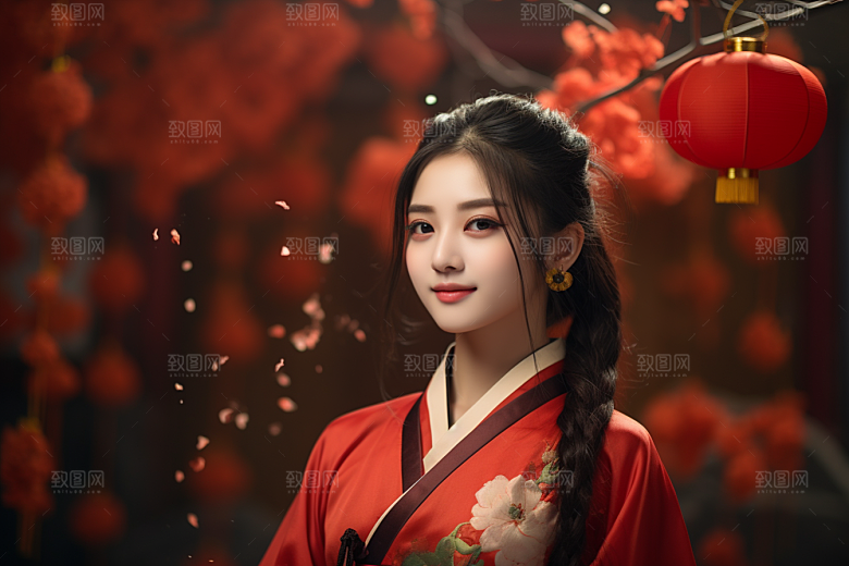 春节汉服女孩过年高清CG