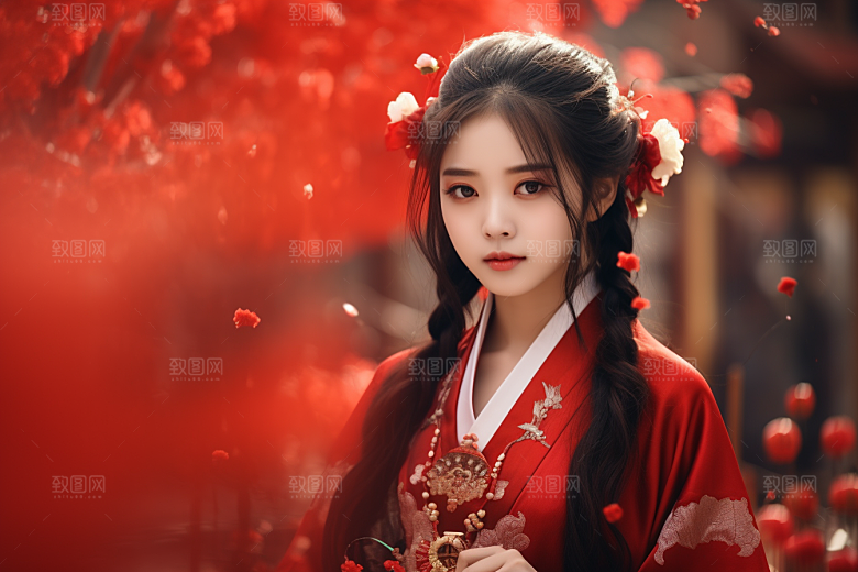 春节汉服女孩中国风传统文化CG
