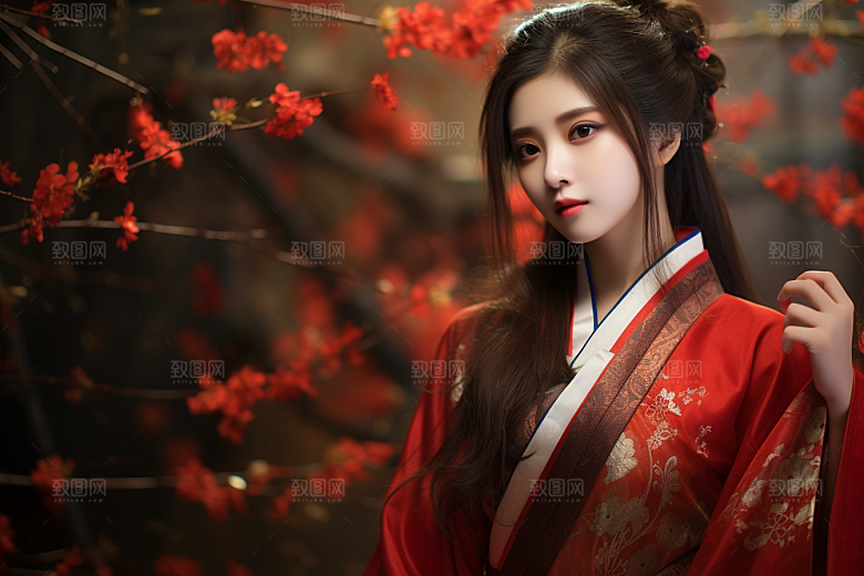 春节汉服女孩传统文化喜庆CG
