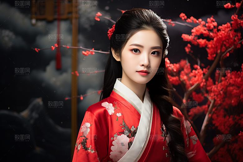 春节汉服女孩中国风传统文化CG