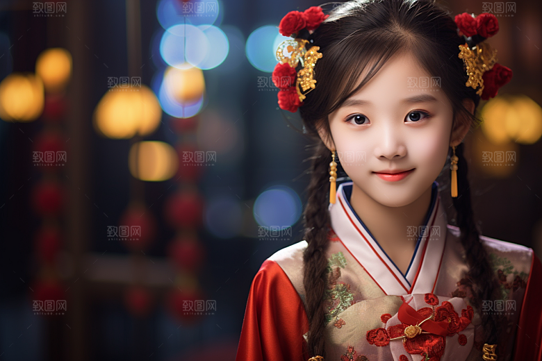 春节汉服女孩传统文化红色CG