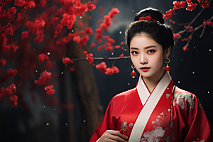 春节汉服女孩新春传统文化CG