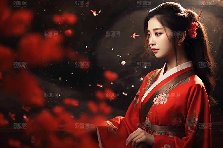 春节汉服女孩春日传统文化CG