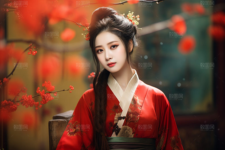 春节汉服女孩喜庆新春CG