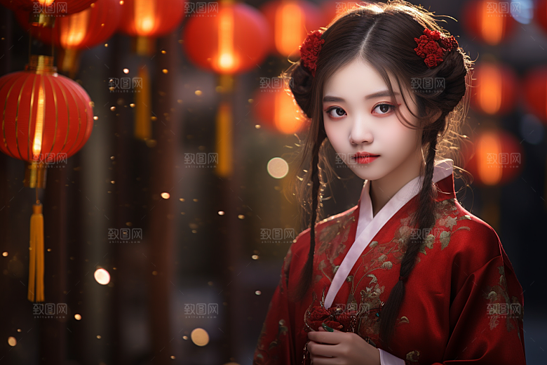 春节汉服女孩春日过年CG