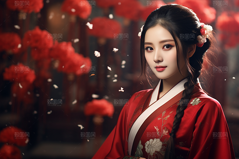 春节汉服女孩过年高清CG