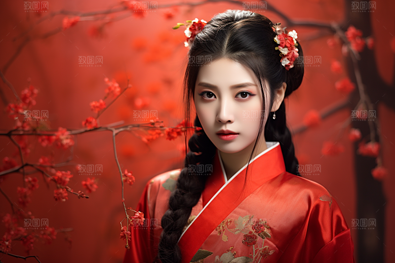 春节汉服女孩过年中国风CG
