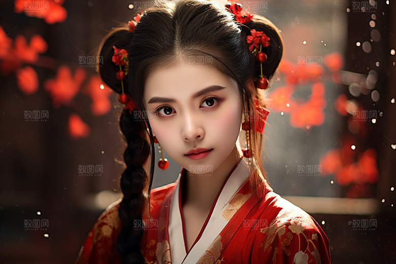 春节汉服女孩中国风新春CG