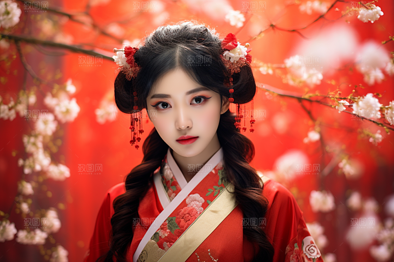 春节汉服女孩中国风传统文化CG
