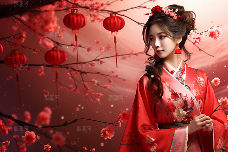 春节汉服女孩高清中国风CG