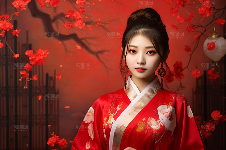 春节汉服女孩传统文化新春CG
