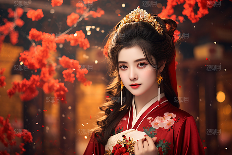 春节汉服女孩喜庆过年CG