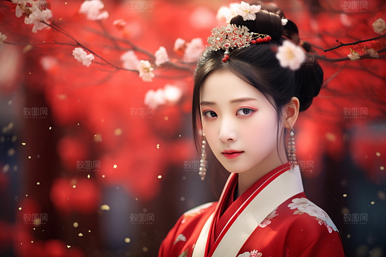 春节汉服女孩过年传统文化CG