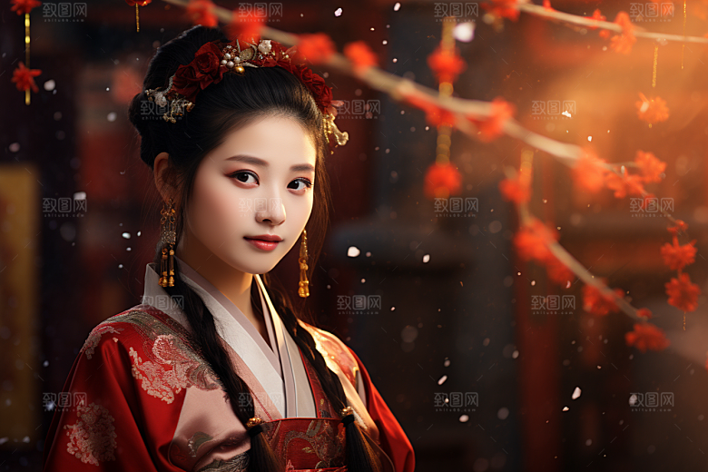 春节汉服女孩中国风传统文化CG