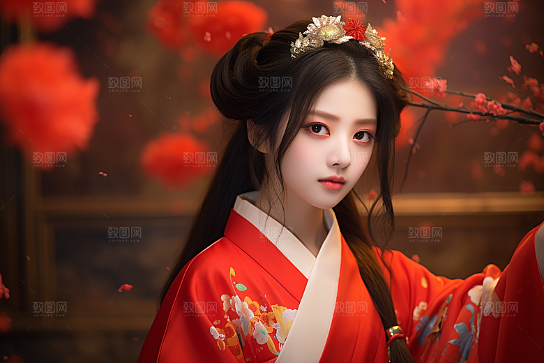 春节汉服女孩春日喜庆CG