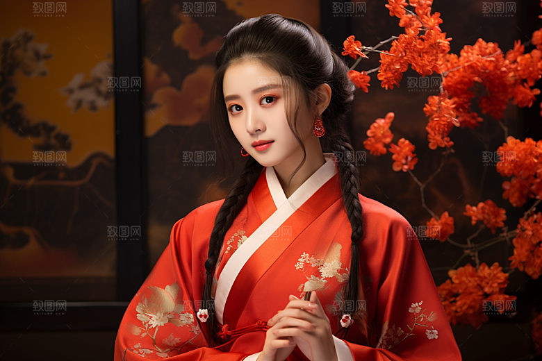 春节汉服女孩新春过年CG