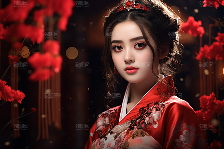春节汉服女孩过年传统文化CG