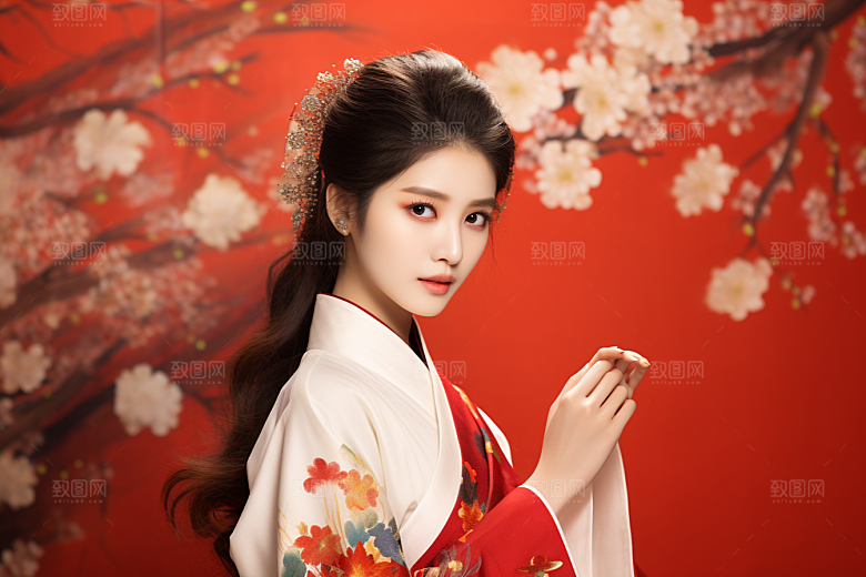 春节汉服女孩中国风过年CG