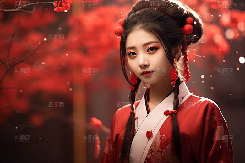 春节汉服女孩新春过年CG