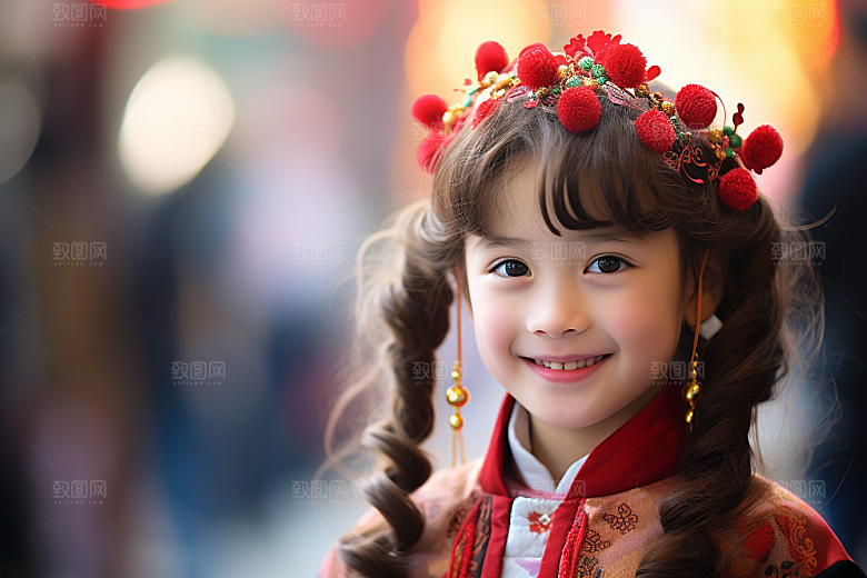 春节汉服女孩过年红色CG