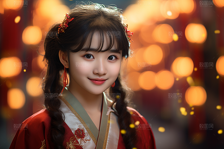 春节汉服女孩喜庆过年CG