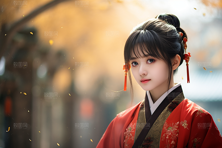 春节汉服女孩新春红色CG