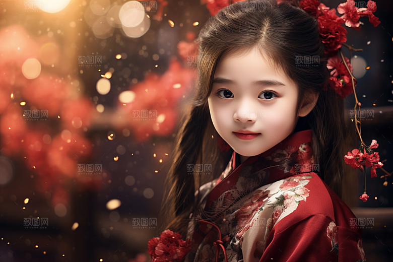 春节汉服女孩新春红色CG
