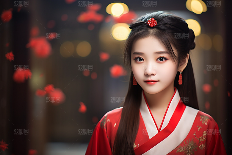 春节汉服女孩传统文化过年CG