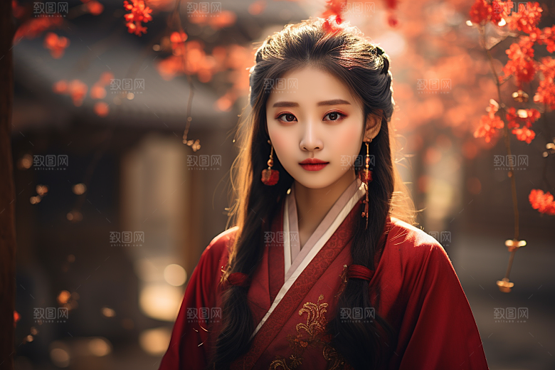 春节汉服女孩中国风喜庆CG