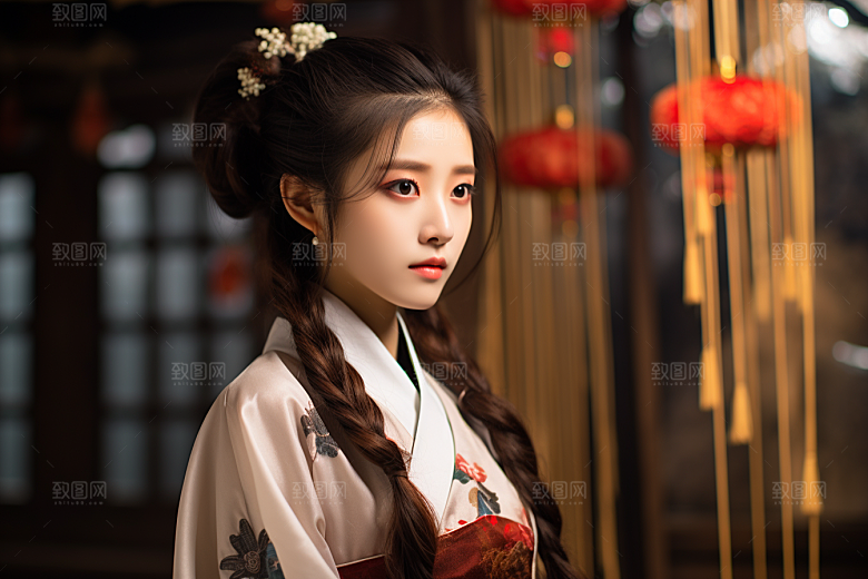 春节汉服女孩中国风新春CG