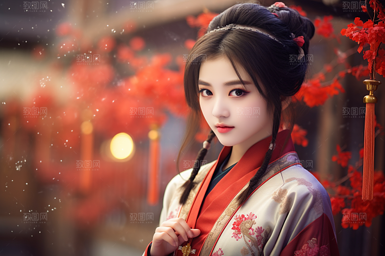 春节汉服女孩新春喜庆CG