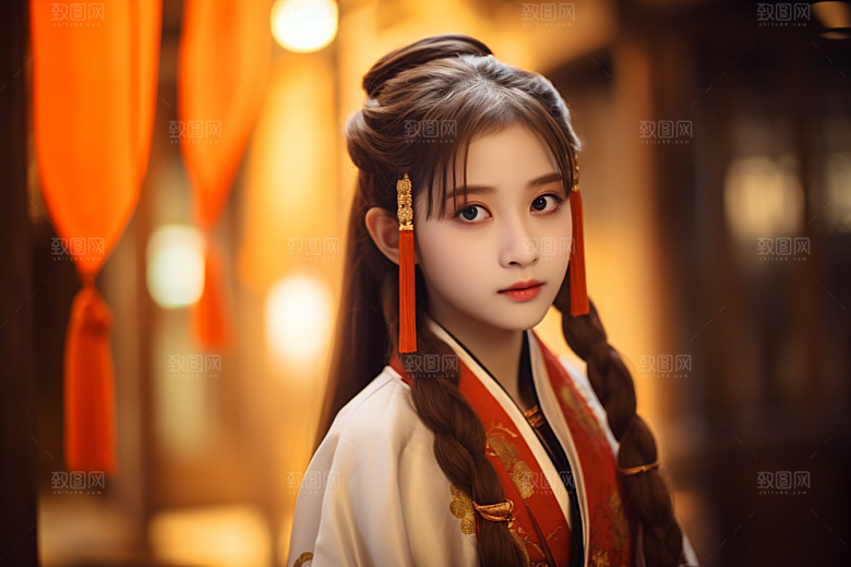 春节汉服女孩过年红色CG