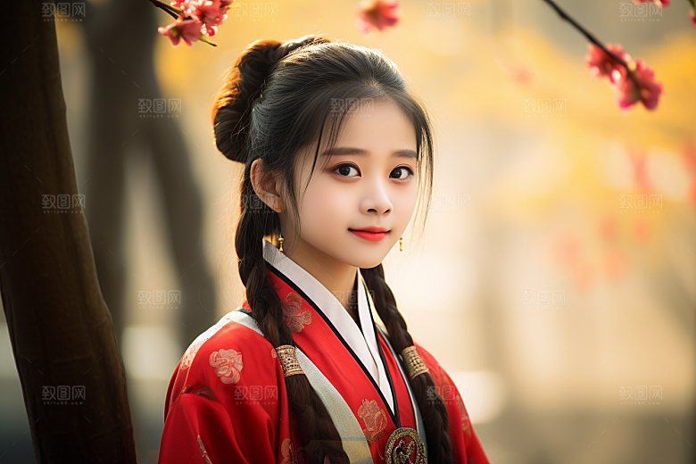春节汉服女孩红色新春CG