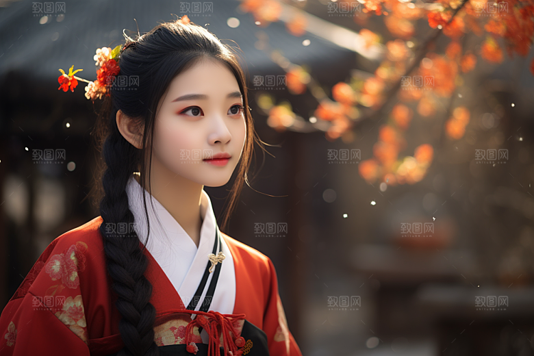 春节汉服女孩红色喜庆CG