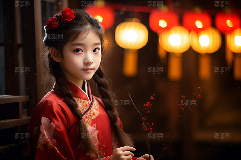 春节汉服女孩红色高清CG