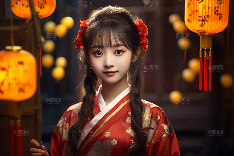 春节汉服女孩新春春日CG